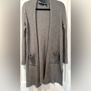Cyrus Grey Ribbed Open Duster Cardigan Size Medium